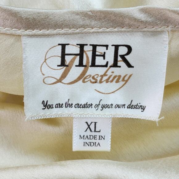 Her Destiny Nightgown Dress Women Large Ivory Satin Slip Ruched Top Pearls Sexy - Picture 12 of 14